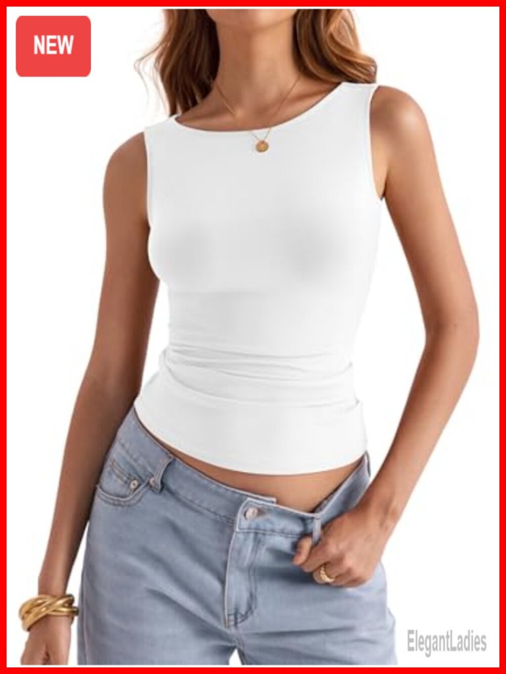 Womens Boat Neck Tank Top Sleeveless Slim Fit Summer Casual Shirt